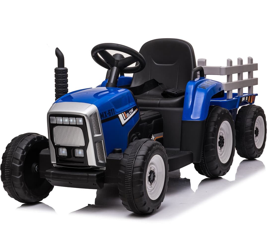 Elektrische kindertractor met aanhanger 12V Blauw