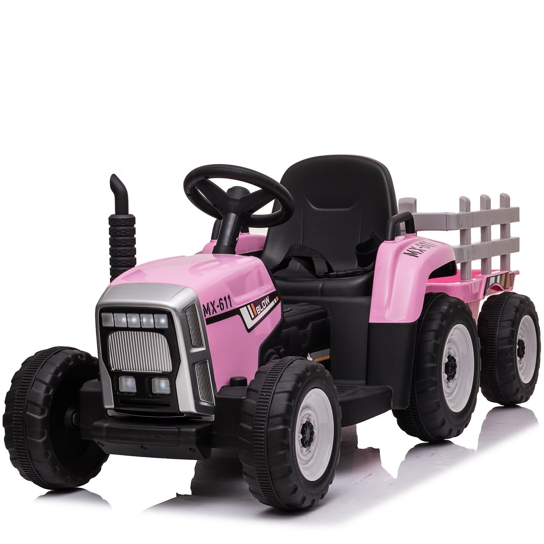 RETOURDEAL Elektrische kindertractor met aanhanger 12V Roze